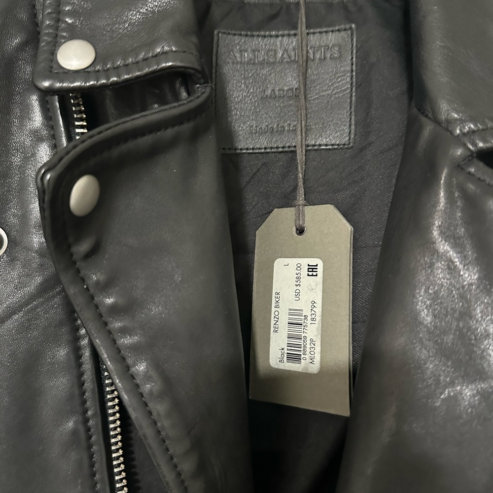 AllSaints Renzo Lamb Leather Biker Jacket Men’s Large Color Black. - Picture 7 of 11